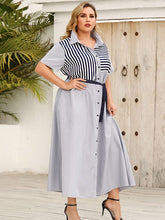 Vestido camisero de manga corta con cordones y rayas de solapa